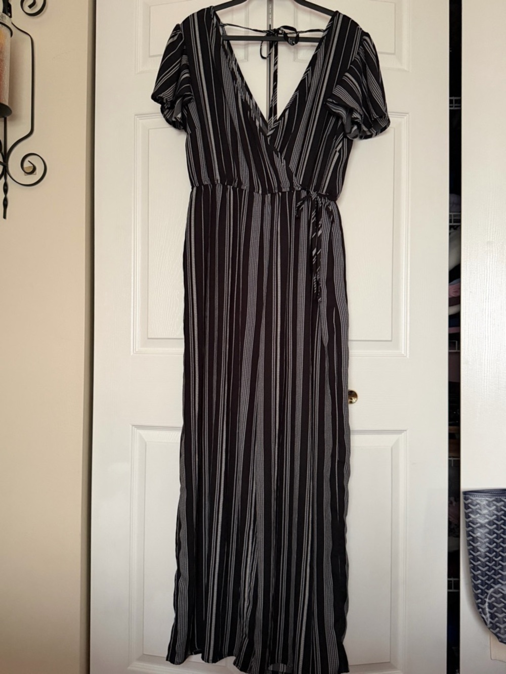 Black & White Striped Wrap Maxi jumpsuit